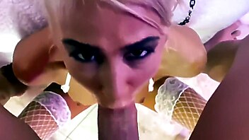 Blonde slut triple, blonde throat fucked, teaser milf, big dick triple throat, blonde anal and squirt, brunette tease