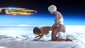 Space boobs, 3d big tits and creampie, 3d shemale big dick, space woman, female cock play
